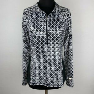 C9 By Champion S White Black Patterned Partial Zip Front Top Long Sleeve